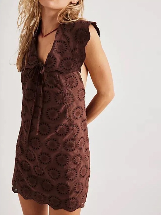Free People Dresses & Skirts - Free People - Brown Eyelet Mini Dress with statement halter